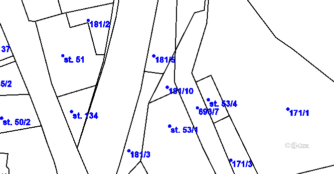 Parcela st. 181/10 v KÚ Štěchovice u Prahy, Katastrální mapa