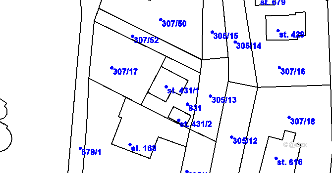 Parcela st. 431/1 v KÚ Štěchovice u Prahy, Katastrální mapa