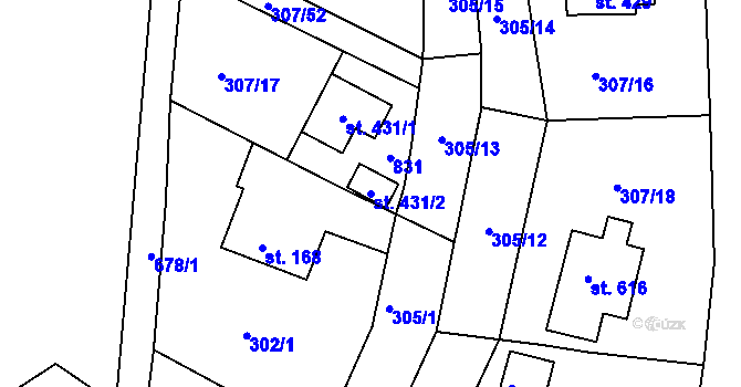 Parcela st. 431/2 v KÚ Štěchovice u Prahy, Katastrální mapa