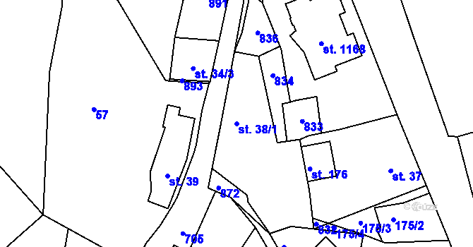 Parcela st. 38/1 v KÚ Štěchovice u Prahy, Katastrální mapa