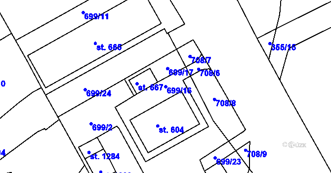 Parcela st. 699/16 v KÚ Štěchovice u Prahy, Katastrální mapa