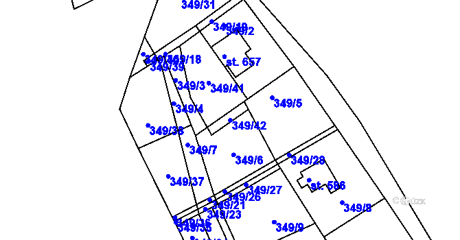 Parcela st. 349/42 v KÚ Štěchovice u Prahy, Katastrální mapa