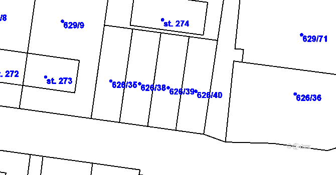 Parcela st. 626/39 v KÚ Štěchovice u Prahy, Katastrální mapa