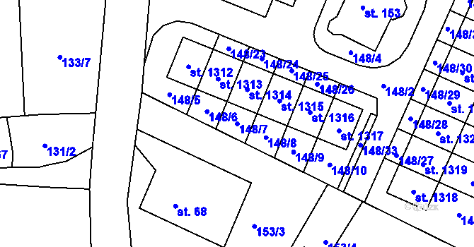 Parcela st. 148/7 v KÚ Štěchovice u Prahy, Katastrální mapa
