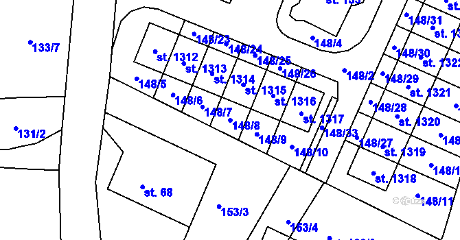 Parcela st. 148/8 v KÚ Štěchovice u Prahy, Katastrální mapa