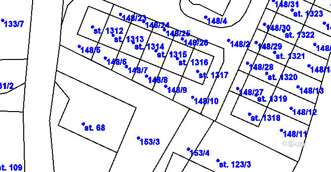 Parcela st. 148/9 v KÚ Štěchovice u Prahy, Katastrální mapa
