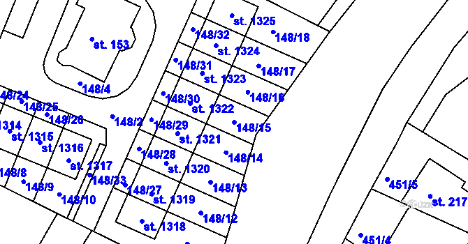 Parcela st. 148/15 v KÚ Štěchovice u Prahy, Katastrální mapa