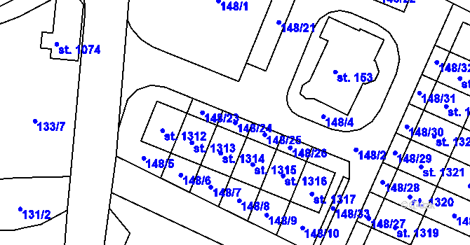 Parcela st. 148/24 v KÚ Štěchovice u Prahy, Katastrální mapa