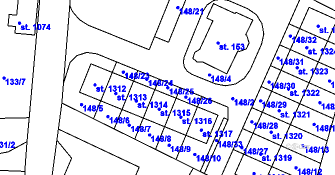 Parcela st. 148/25 v KÚ Štěchovice u Prahy, Katastrální mapa