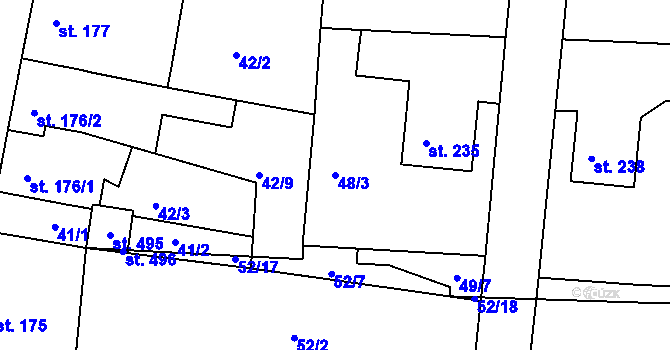 Parcela st. 48/3 v KÚ Štěkeň, Katastrální mapa