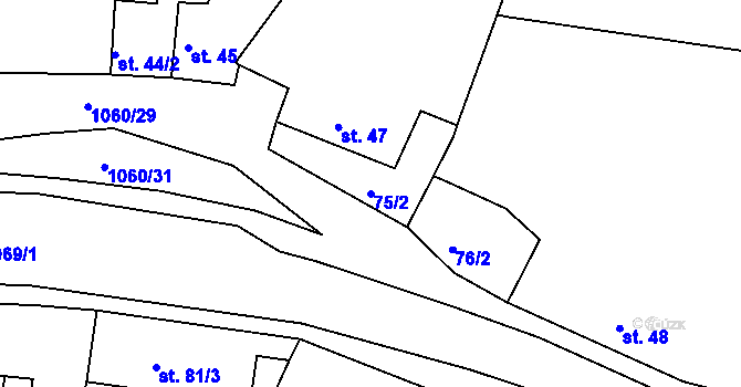 Parcela st. 75/2 v KÚ Štěkeň, Katastrální mapa