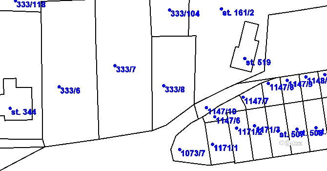 Parcela st. 333/8 v KÚ Štěkeň, Katastrální mapa