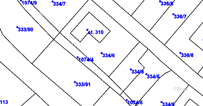 Parcela st. 334/6 v KÚ Štěkeň, Katastrální mapa