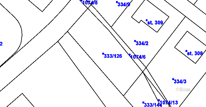 Parcela st. 333/126 v KÚ Štěkeň, Katastrální mapa