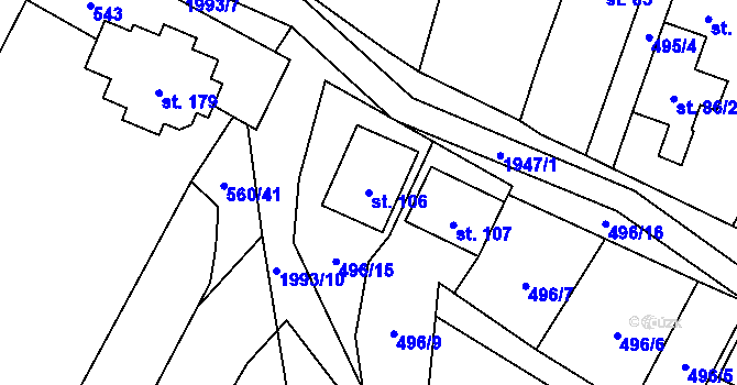 Parcela st. 106 v KÚ Štěměchy, Katastrální mapa