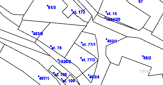 Parcela st. 77/1 v KÚ Štěměchy, Katastrální mapa