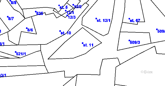 Parcela st. 11 v KÚ Mravín, Katastrální mapa