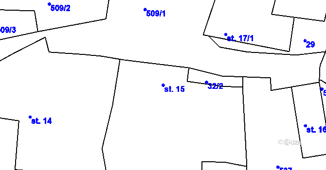 Parcela st. 15 v KÚ Mravín, Katastrální mapa