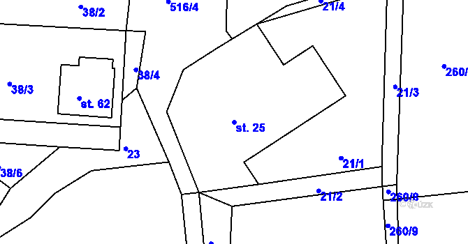 Parcela st. 25 v KÚ Štěnec, Katastrální mapa