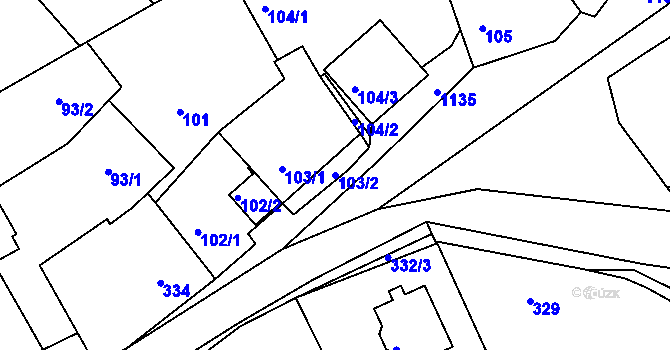 Parcela st. 103/2 v KÚ Štěnovice, Katastrální mapa