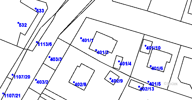 Parcela st. 401/3 v KÚ Štěnovice, Katastrální mapa