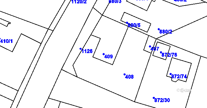 Parcela st. 409 v KÚ Štěnovice, Katastrální mapa
