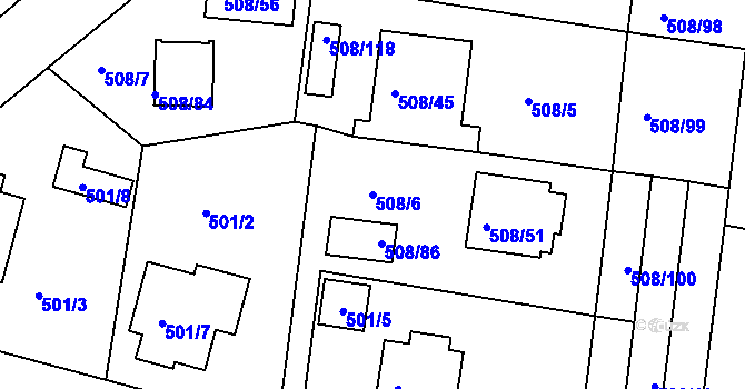 Parcela st. 508/6 v KÚ Štěnovice, Katastrální mapa