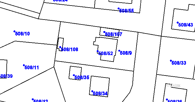Parcela st. 508/52 v KÚ Štěnovice, Katastrální mapa