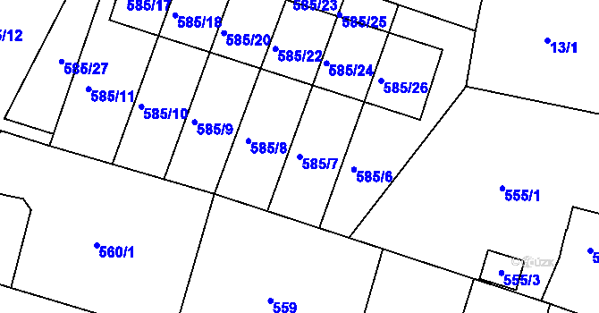 Parcela st. 585/7 v KÚ Štěnovice, Katastrální mapa