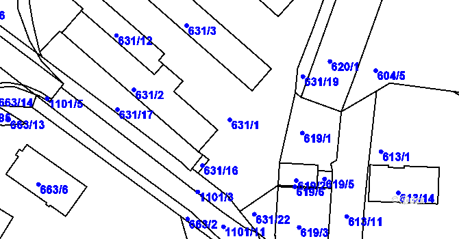 Parcela st. 631/1 v KÚ Štěnovice, Katastrální mapa
