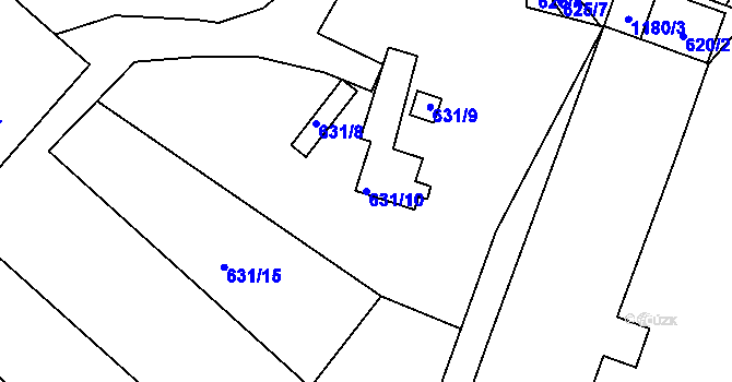 Parcela st. 631/10 v KÚ Štěnovice, Katastrální mapa