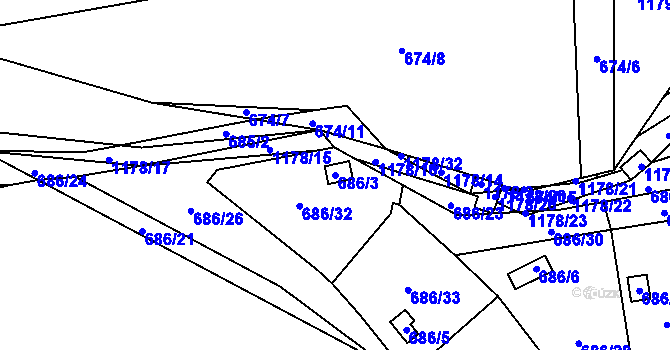 Parcela st. 686/3 v KÚ Štěnovice, Katastrální mapa