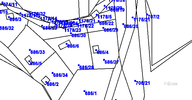 Parcela st. 686/4 v KÚ Štěnovice, Katastrální mapa