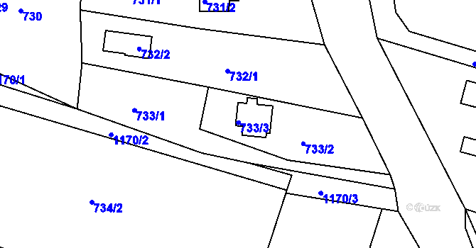 Parcela st. 733/3 v KÚ Štěnovice, Katastrální mapa