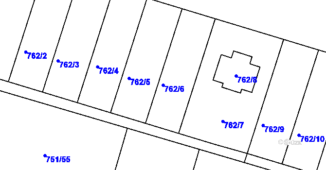 Parcela st. 762/6 v KÚ Štěnovice, Katastrální mapa