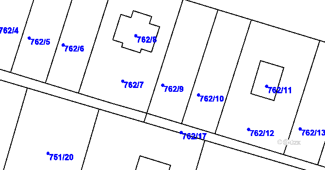 Parcela st. 762/9 v KÚ Štěnovice, Katastrální mapa