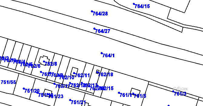 Parcela st. 764/1 v KÚ Štěnovice, Katastrální mapa