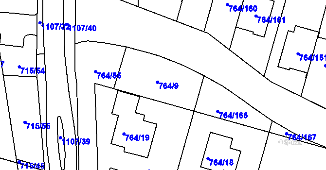 Parcela st. 764/9 v KÚ Štěnovice, Katastrální mapa