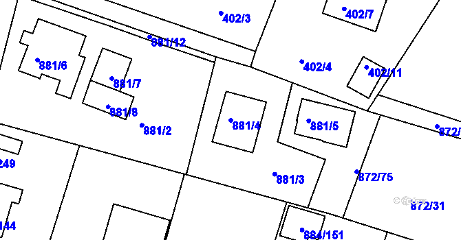 Parcela st. 881/4 v KÚ Štěnovice, Katastrální mapa