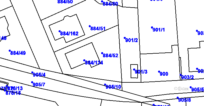 Parcela st. 884/52 v KÚ Štěnovice, Katastrální mapa