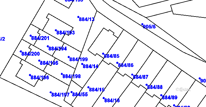 Parcela st. 884/85 v KÚ Štěnovice, Katastrální mapa