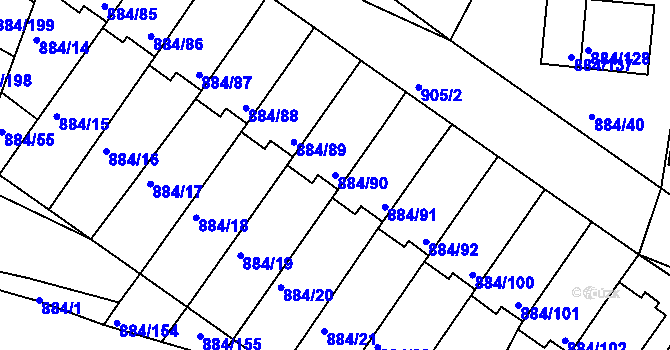 Parcela st. 884/90 v KÚ Štěnovice, Katastrální mapa