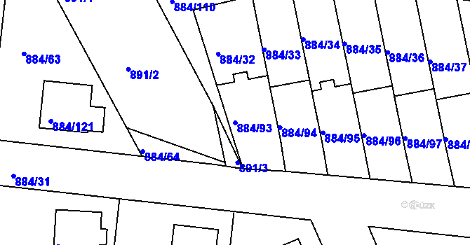 Parcela st. 884/93 v KÚ Štěnovice, Katastrální mapa