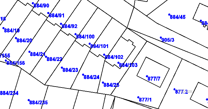 Parcela st. 884/102 v KÚ Štěnovice, Katastrální mapa