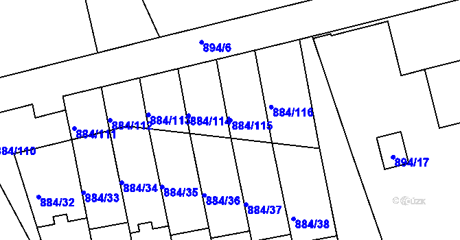 Parcela st. 884/115 v KÚ Štěnovice, Katastrální mapa