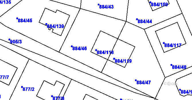 Parcela st. 884/118 v KÚ Štěnovice, Katastrální mapa