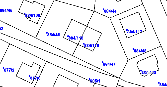 Parcela st. 884/119 v KÚ Štěnovice, Katastrální mapa