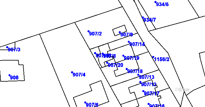 Parcela st. 907/8 v KÚ Štěnovice, Katastrální mapa