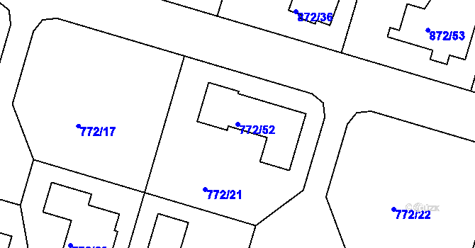 Parcela st. 772/52 v KÚ Štěnovice, Katastrální mapa