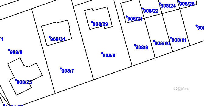 Parcela st. 908/8 v KÚ Štěnovice, Katastrální mapa